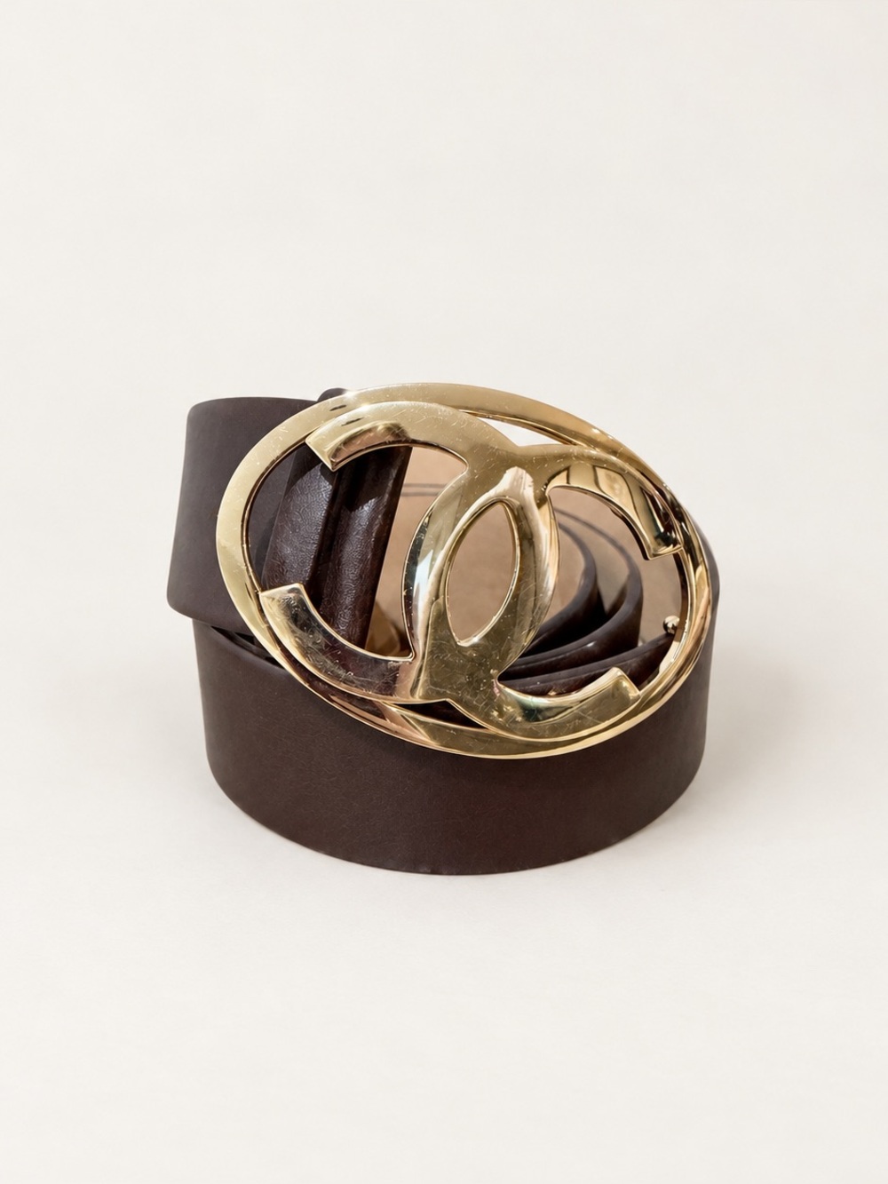 Chanel Vintage Brown Leather Jumbo CC Gold Buckle Belt 95/38